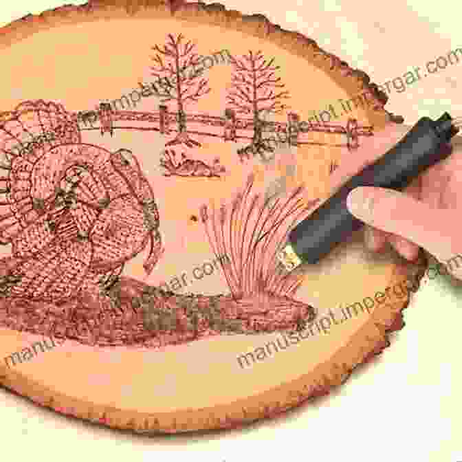 A Close Up Of A Woodburning Pen Creating Intricate Patterns On A Piece Of Wood. PYROGRAPHY GUIDE FOR BEGINNERS: The Ultimate Guide On How To Learn Master And Get Started In Pyrography Including Creating Aestatic Gifts And Arts Plus And Wood Burning Projects And Patter